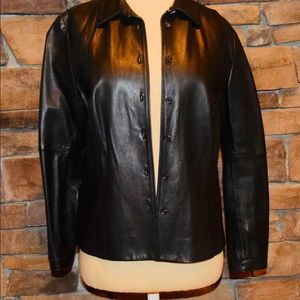 Worth Black Soft Leather Button Front Jacket EUC